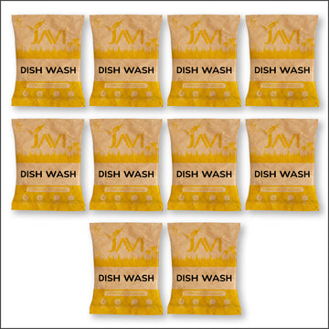 JAVI Dish Wash Powder to Liquid Refill Pack (10 Sachet = 5 Ltr) | Natural, Plant Based, Non Toxic & Eco-Friendly | Remove tough grease, soft on hands | Baby Safe & Pet safe | Crockery wash