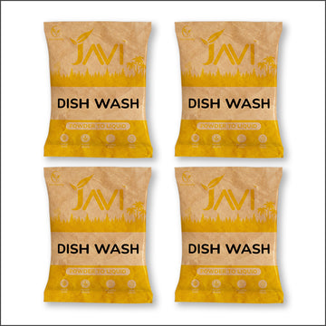 JAVI Dish Wash Powder to Liquid Refill Pack (4 Sachet = 2 Ltr) | Natural, Plant Based, Non Toxic & Eco-Friendly | Remove tough grease, soft on hands | Baby Safe & Pet safe | Crockery wash