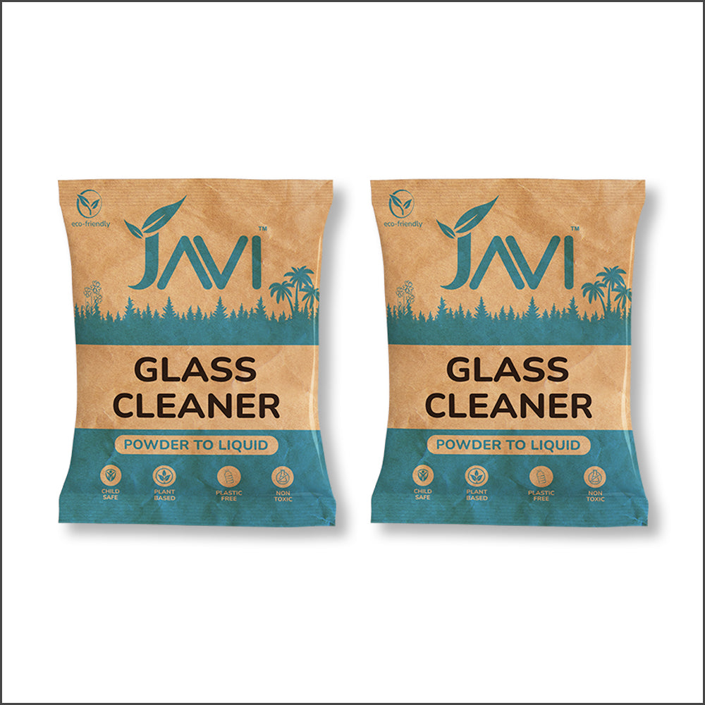 JAVI Glass Cleaner Powder to Liquid Refill Pack (2 Sachet = 1 Ltr) | Natural, Plant Based, Non Toxic, Organic & Eco-Friendly | Streak Free Shine for Windows, Mirrors, Dining table glass, goggles etc.