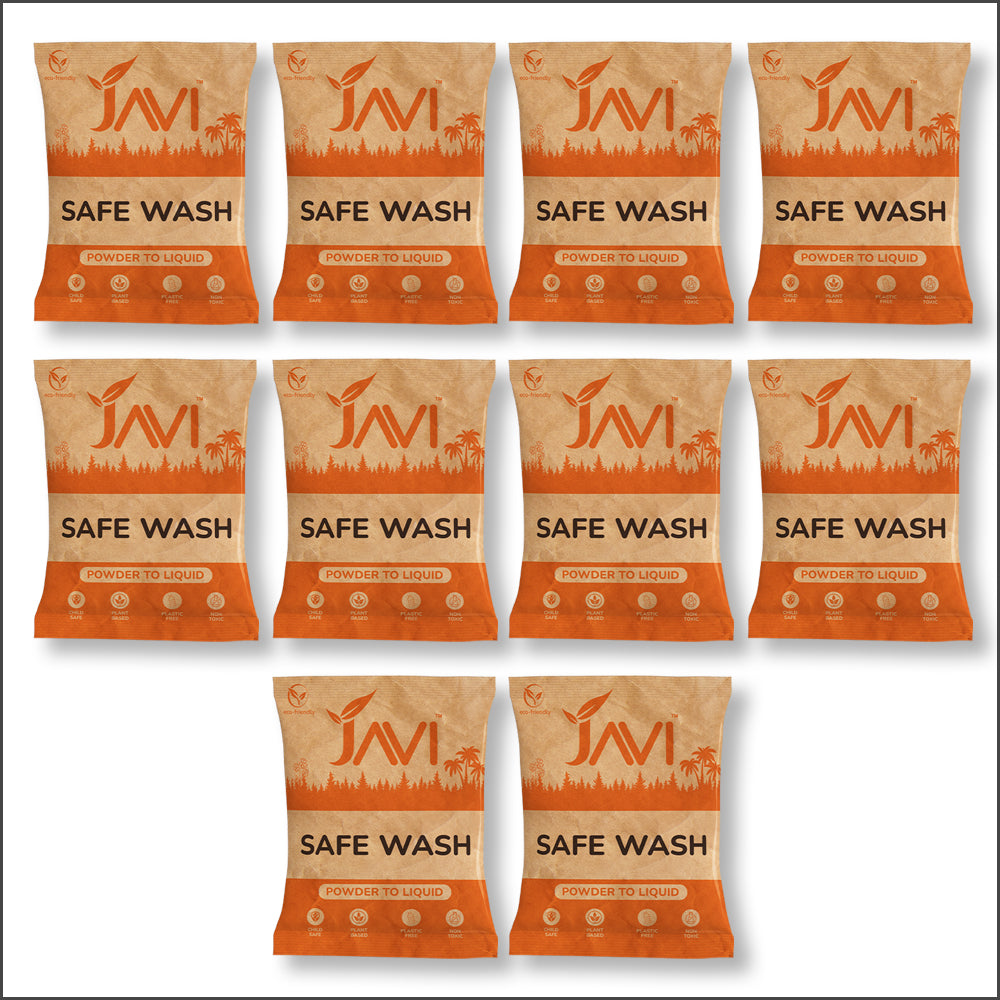 JAVI Safe Wash (Hand Wash) Powder to Liquid Refill Pack (10 Sachet = 5 Ltr) | Natural, Plant Based, Non Toxic, Organic & Eco-Friendly | Daily Use Hand Wash Clean & Fresh Hands | Safe for Kids & Pets